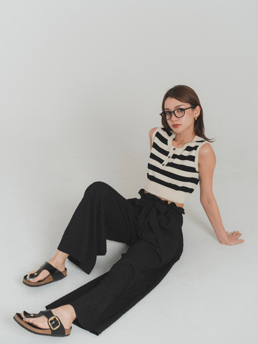 gather ribbon wide pants
