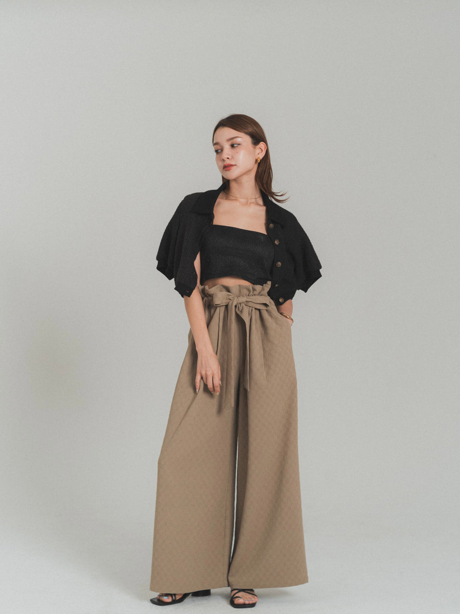 gather ribbon wide pants