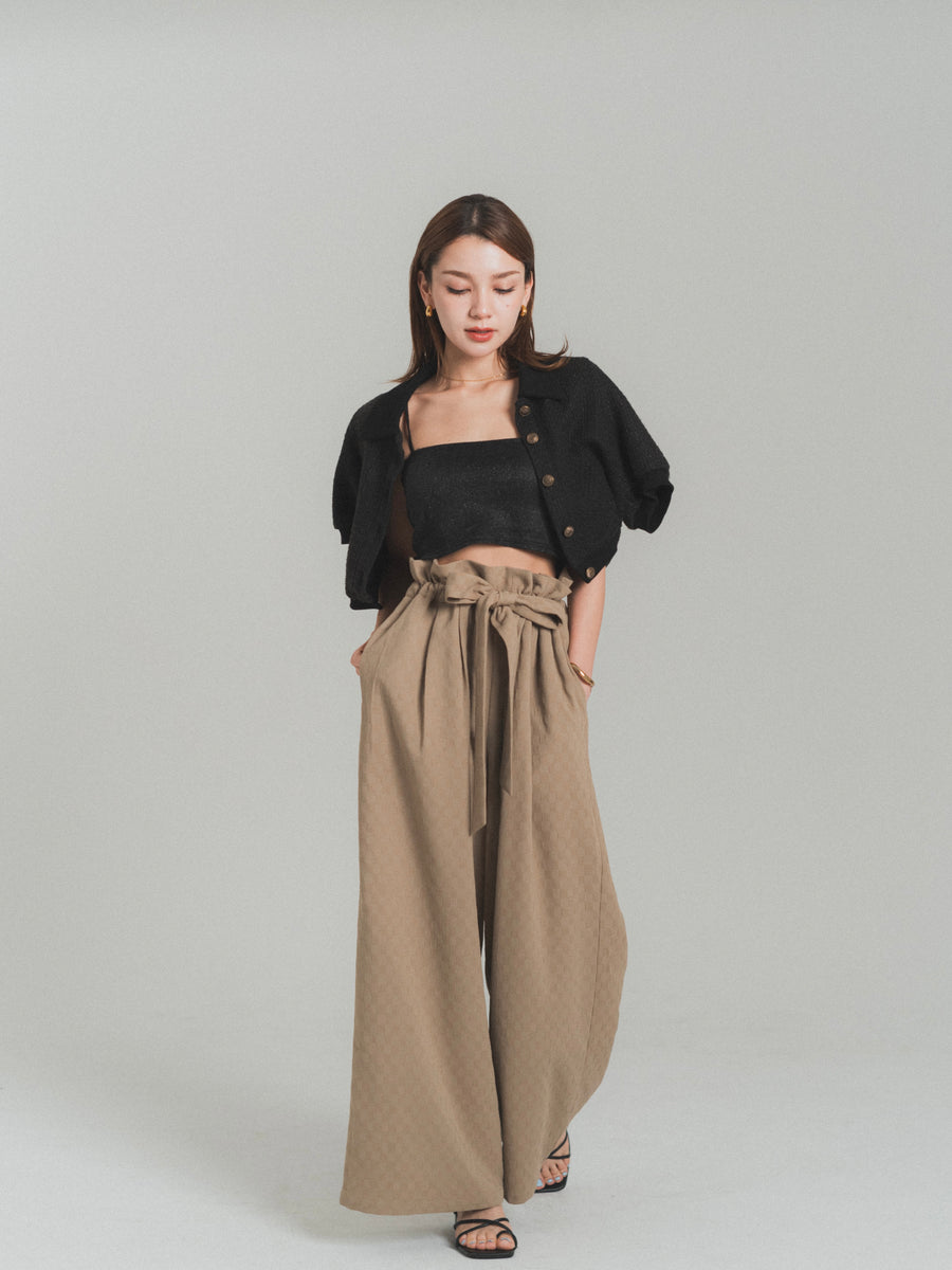 gather ribbon wide pants