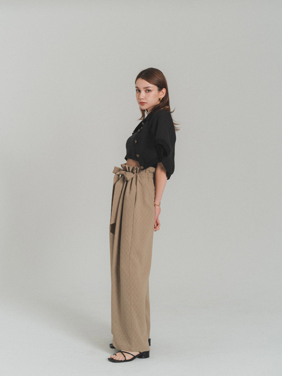 gather ribbon wide pants