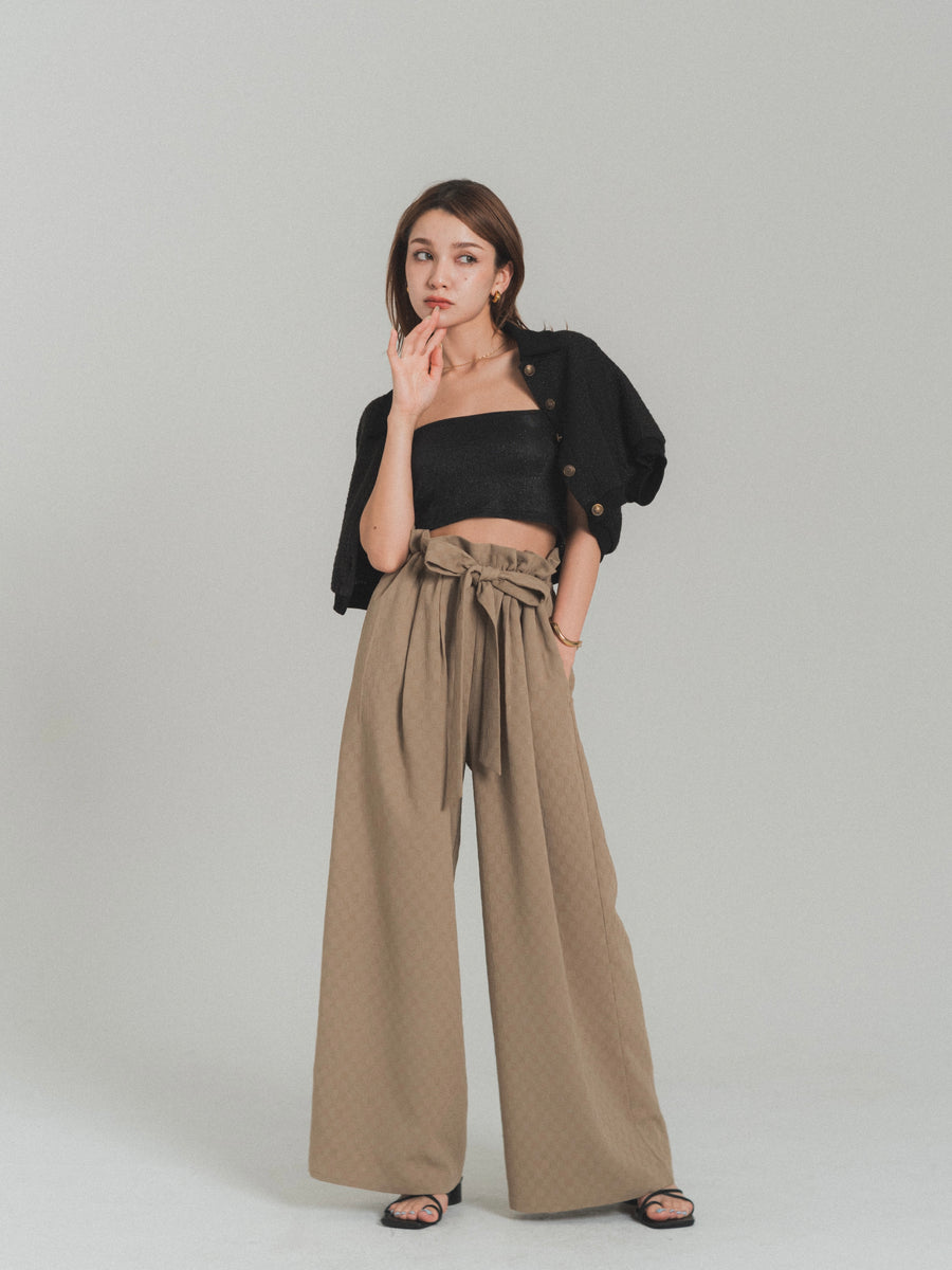 gather ribbon wide pants