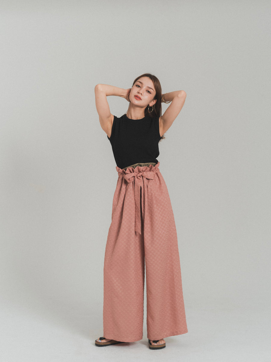 gather ribbon wide pants
