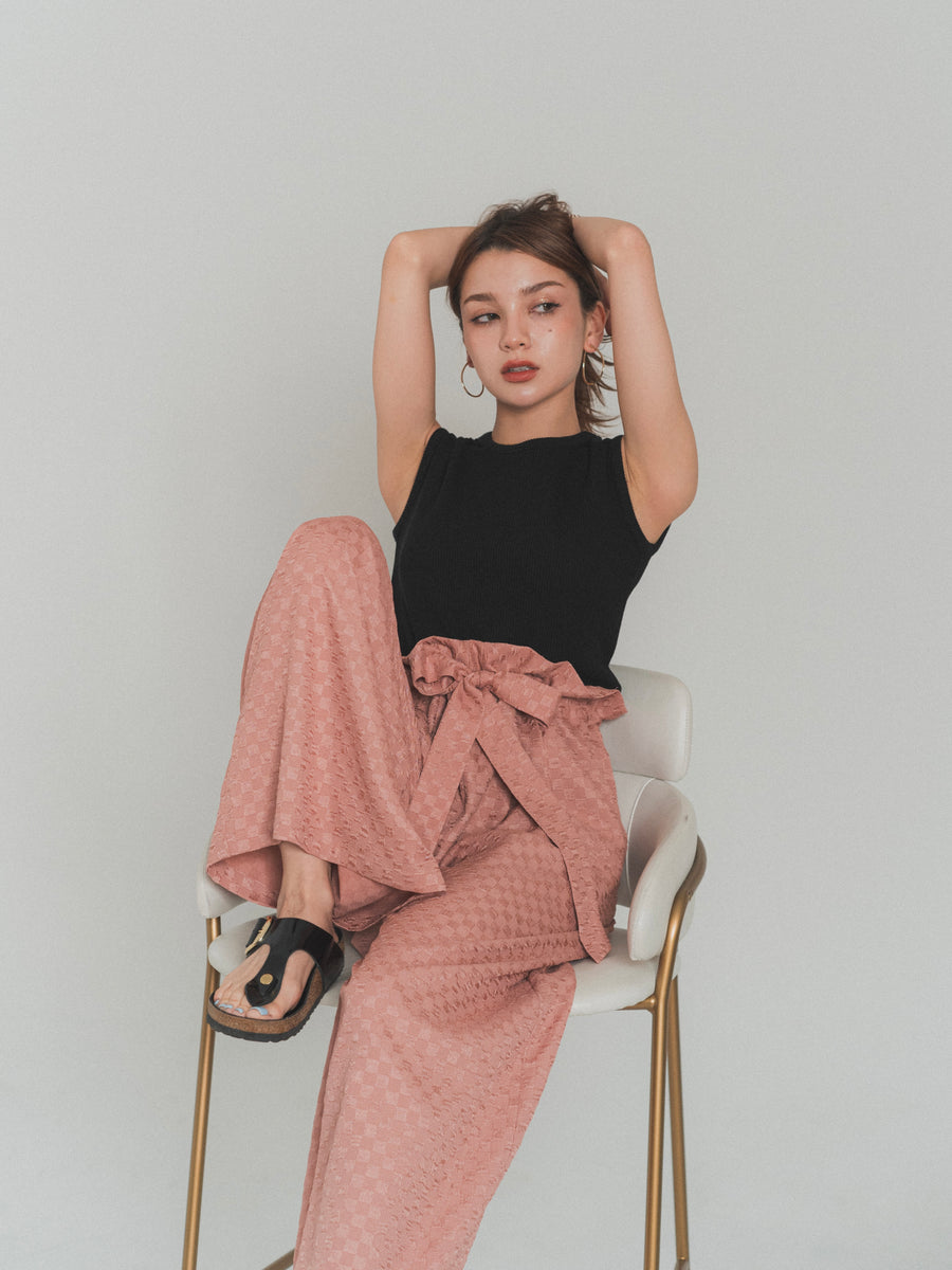 gather ribbon wide pants