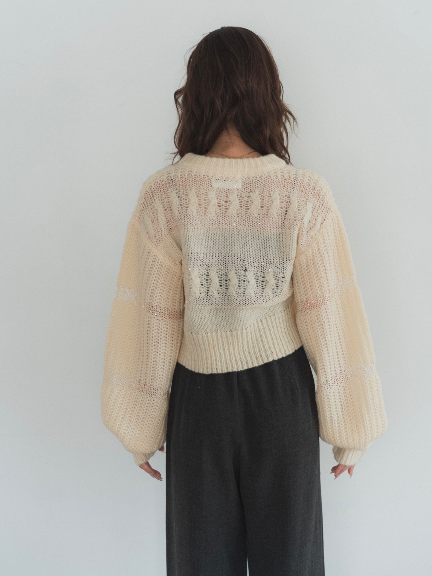 sequin border cable knit