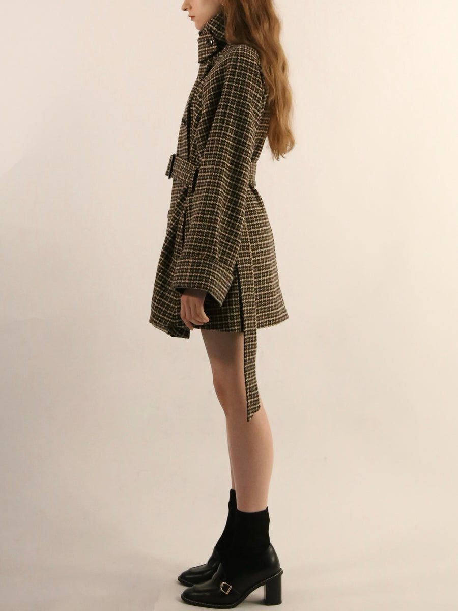 gun club check double short coat