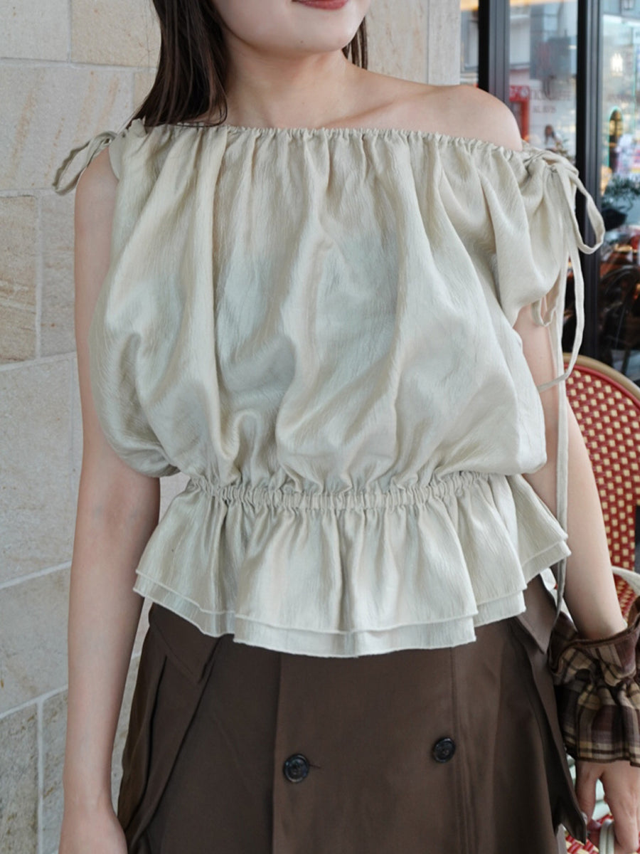 【8/6 OPEN】Crinkle gather ribbon blouse