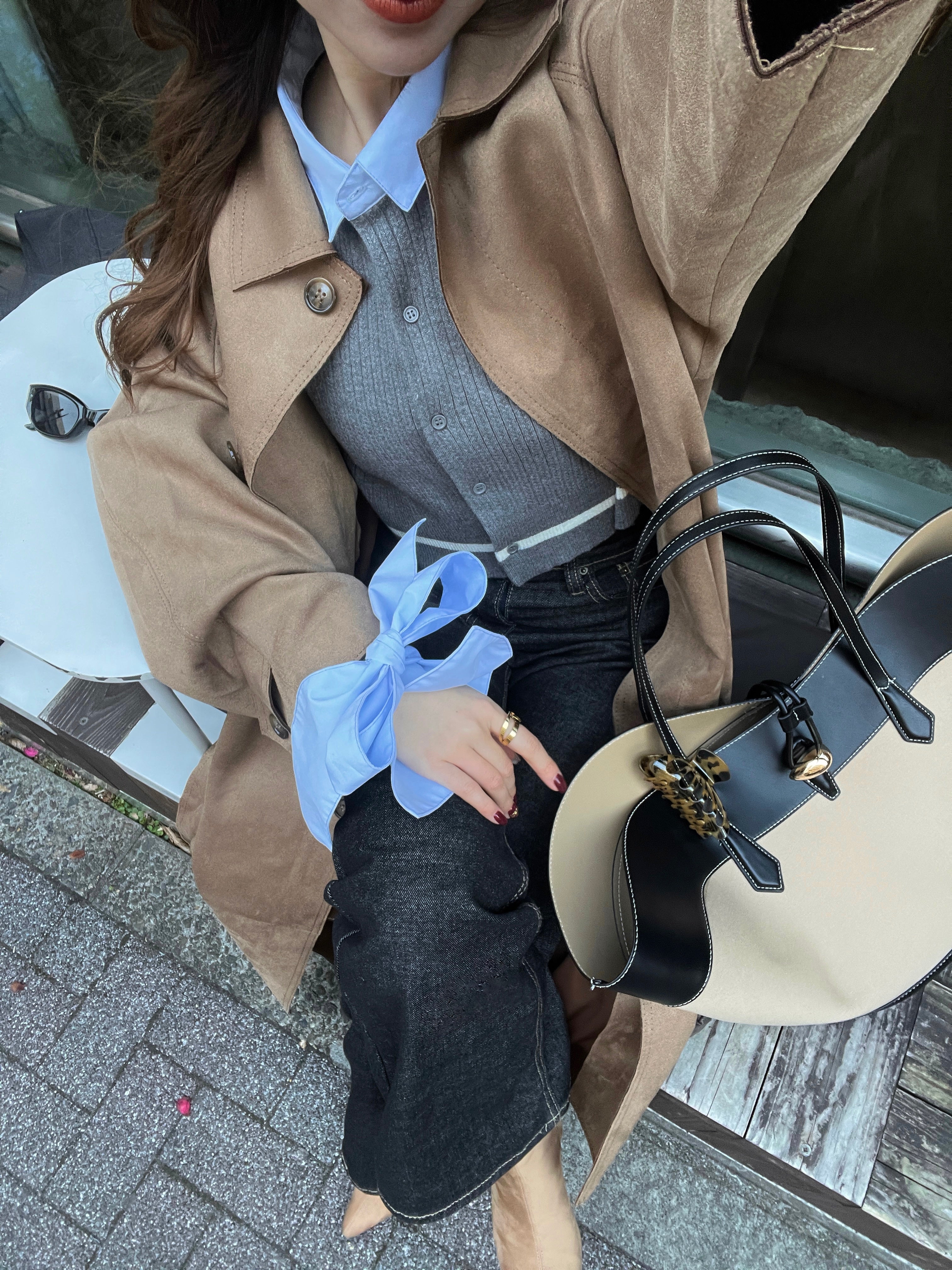 カーディガン RANCLIC Ribbon tie cropped cardigan GRAY Ribbon tie cropped cardigan – RANCLIC