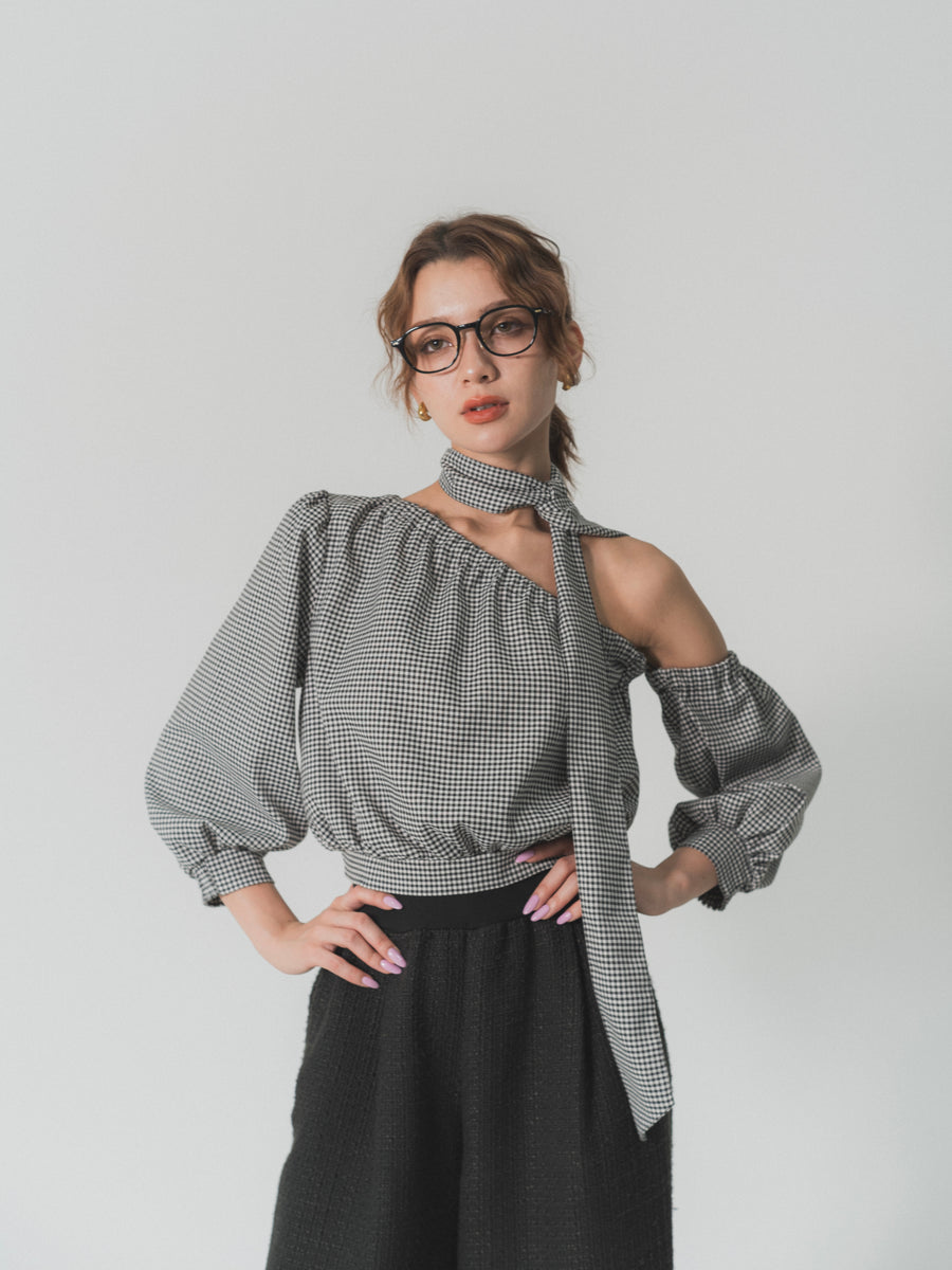 【SET】one shoulder long sleeve blouse