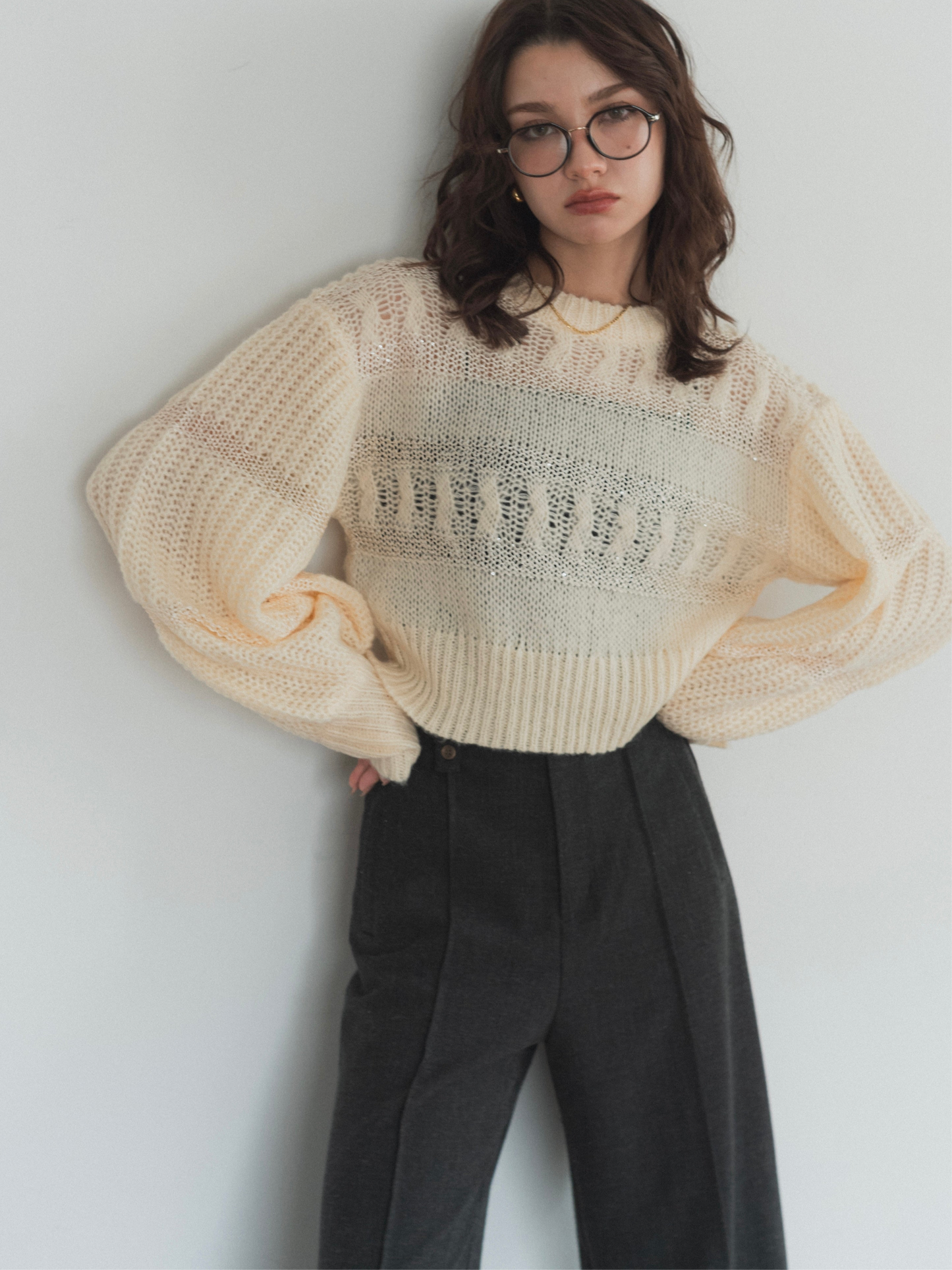 sequin border cable knit