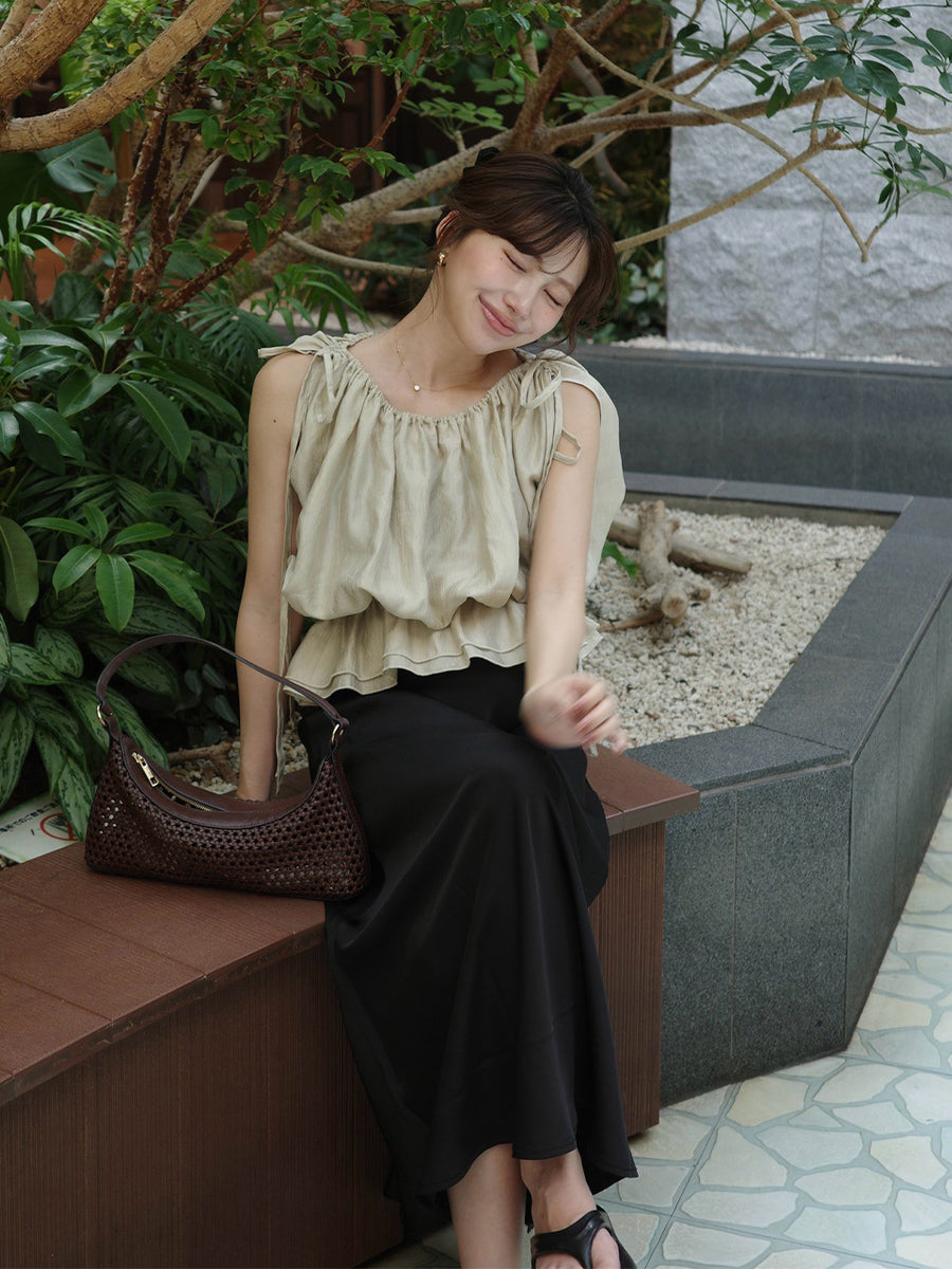 【8/6 OPEN】Crinkle gather ribbon blouse