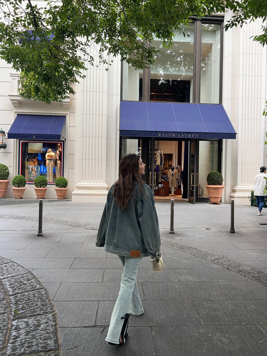 【BEST SELLER】side slit denim ribbon pants