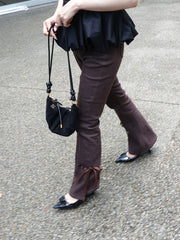 side slit denim ribbon pants