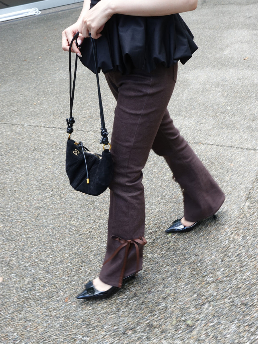 side slit denim ribbon pants