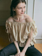 【8/6 OPEN】Crinkle gather ribbon blouse