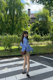 Shirring wide sleeve shirt