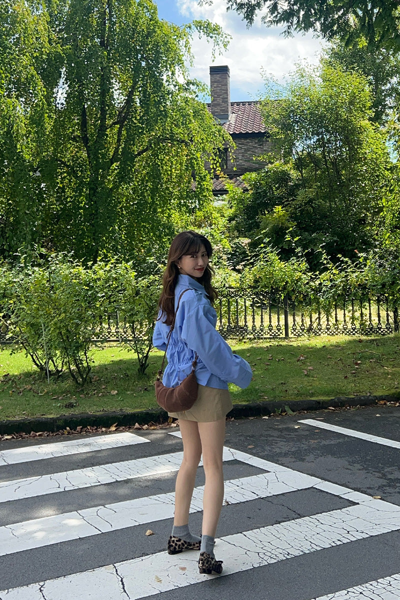 Shirring wide sleeve shirt