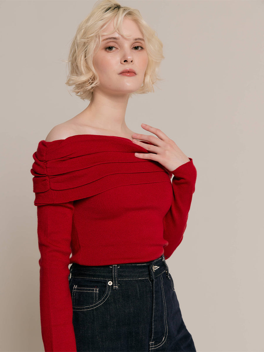 【9/25 19:00~】Drape off-shoulder knit