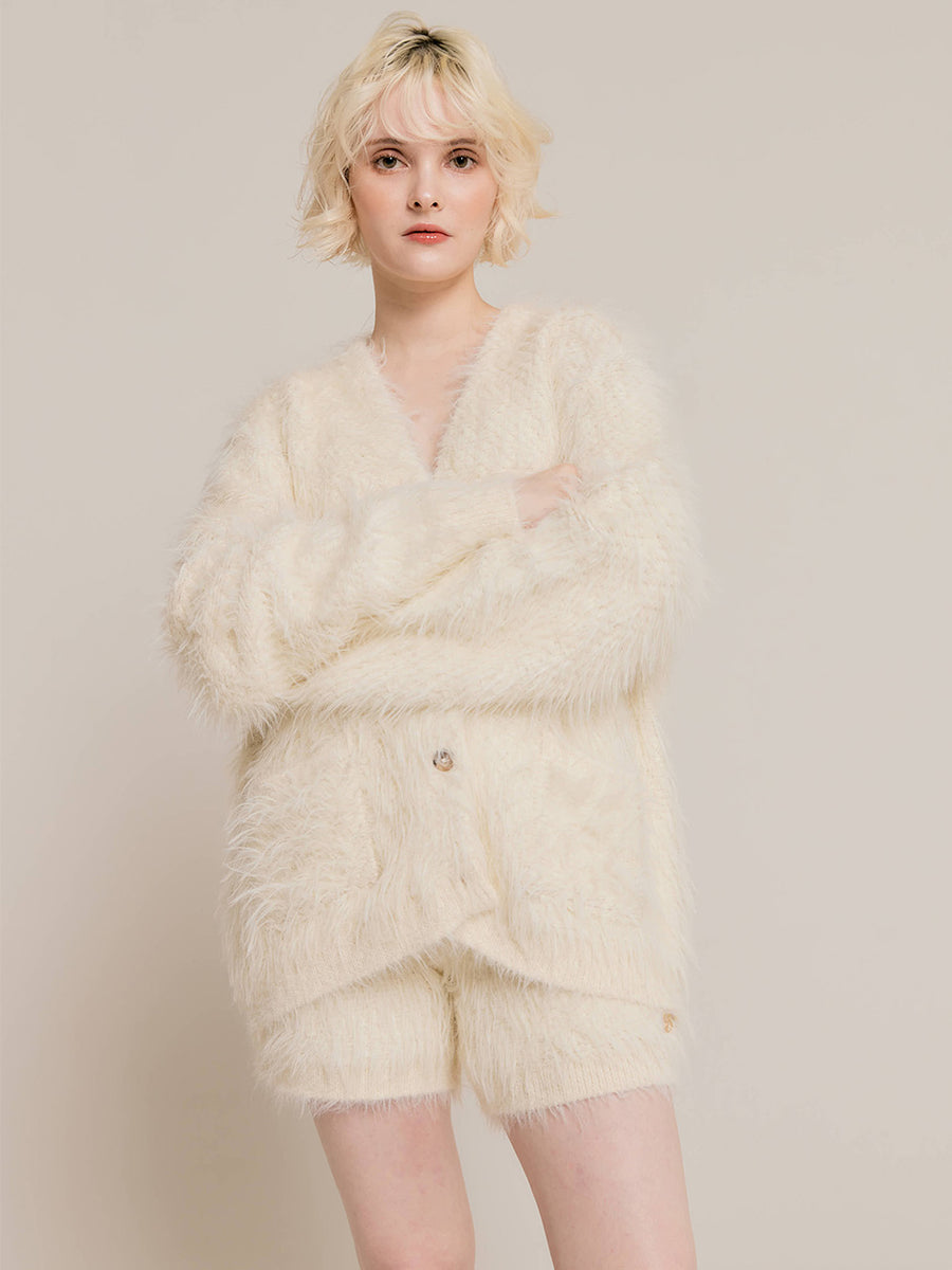 Cozy shaggy knit cardigan