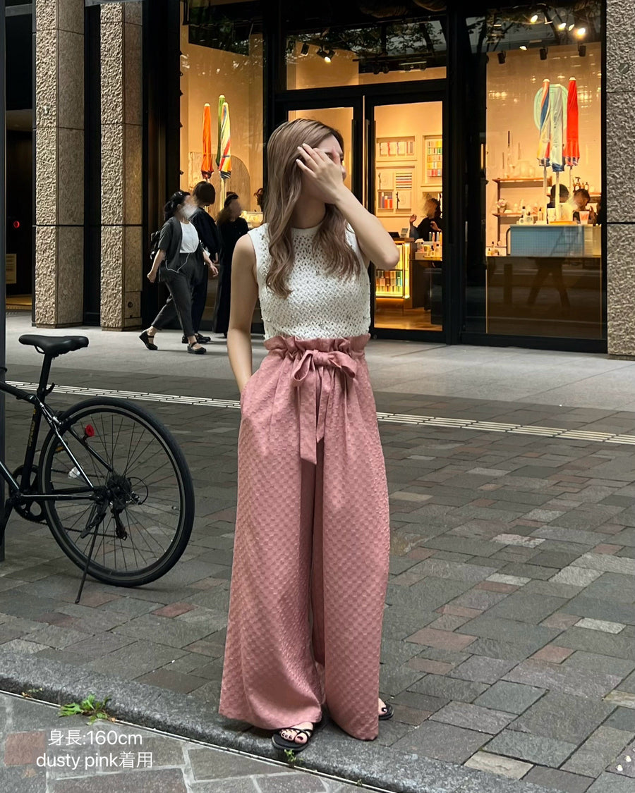 gather ribbon wide pants