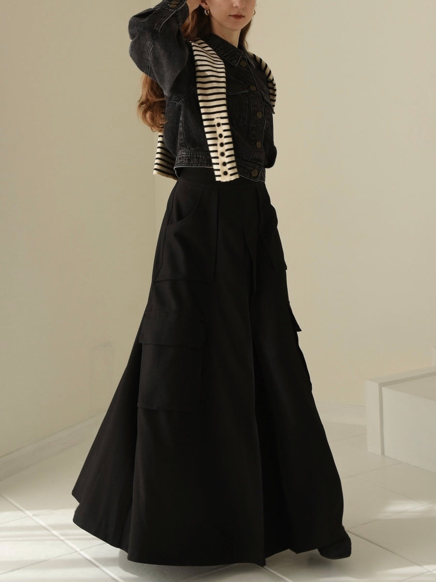cargo long flare skirt