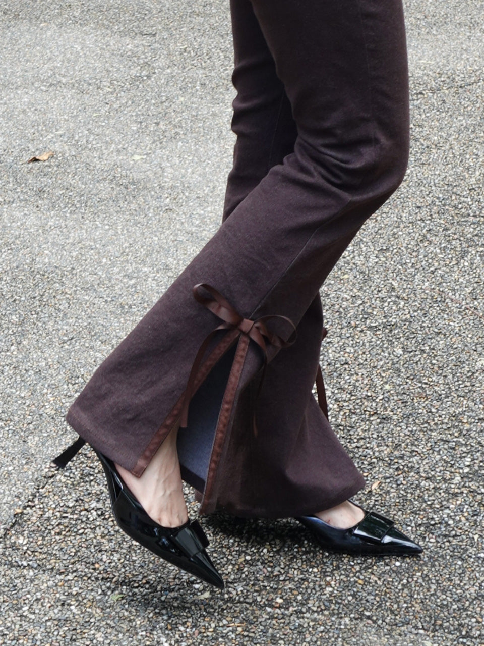 【8/20 NEWCOLOR】side slit denim ribbon pants