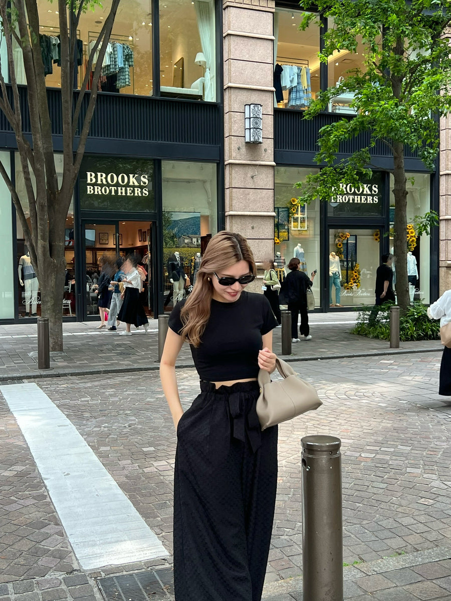 gather ribbon wide pants