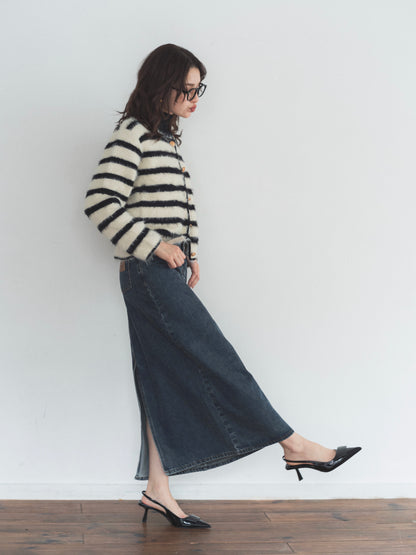 shaggy knit no collar jacket