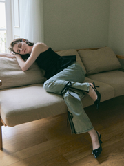 【予約販売】side slit denim ribbon pants
