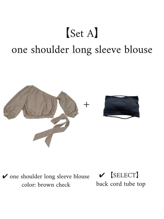 【SET】one shoulder long sleeve blouse