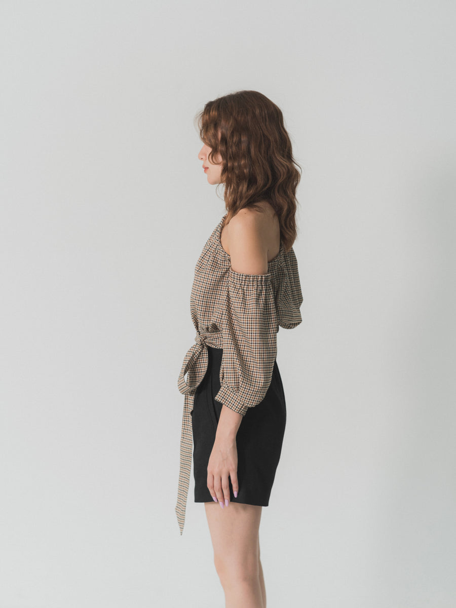 【SET】one shoulder long sleeve blouse
