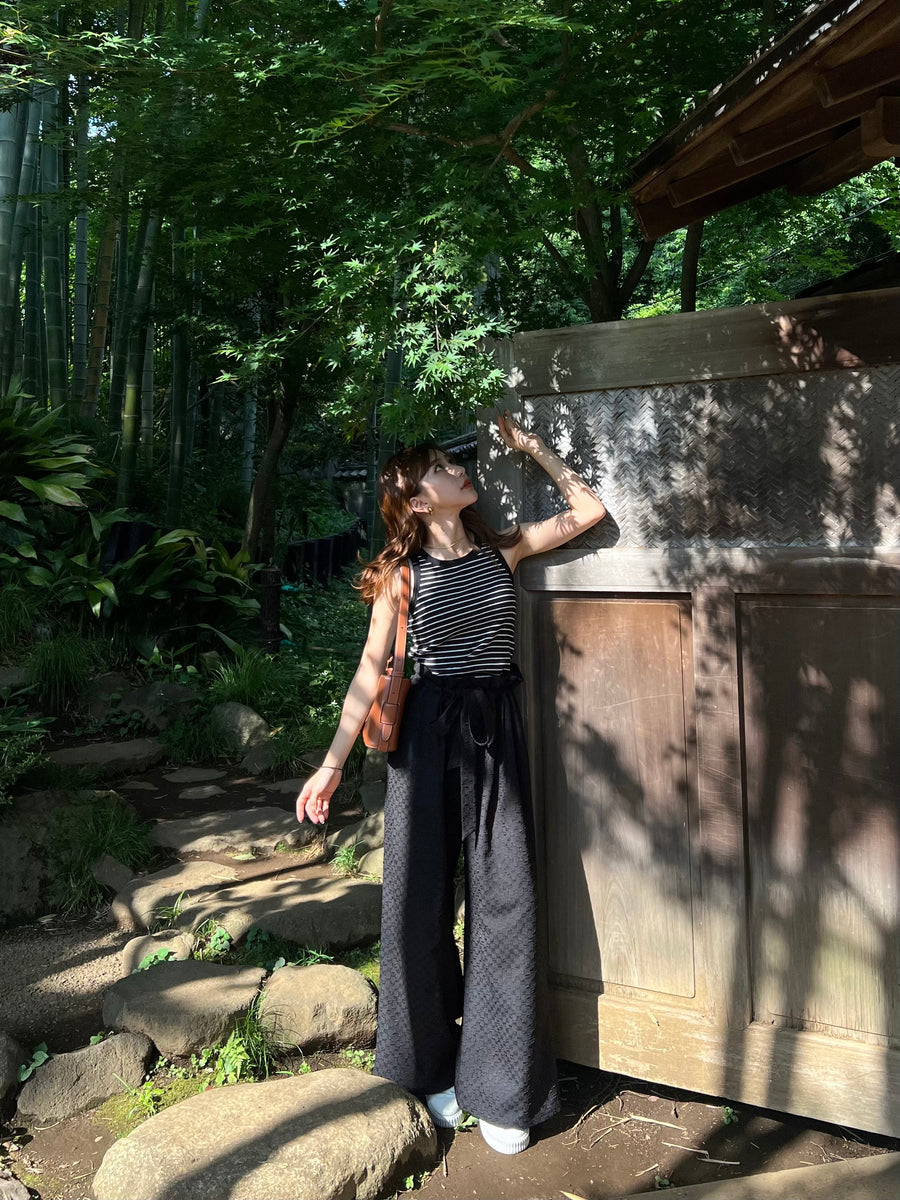gather ribbon wide pants