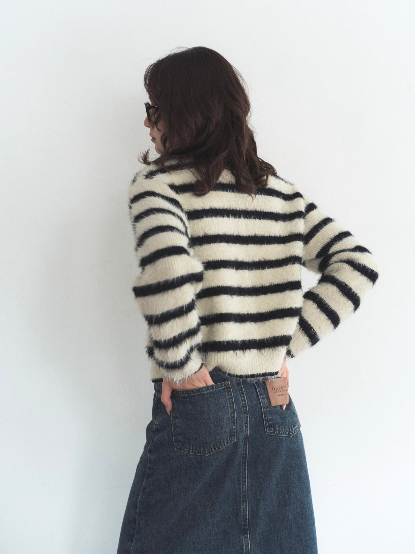 shaggy knit no collar jacket