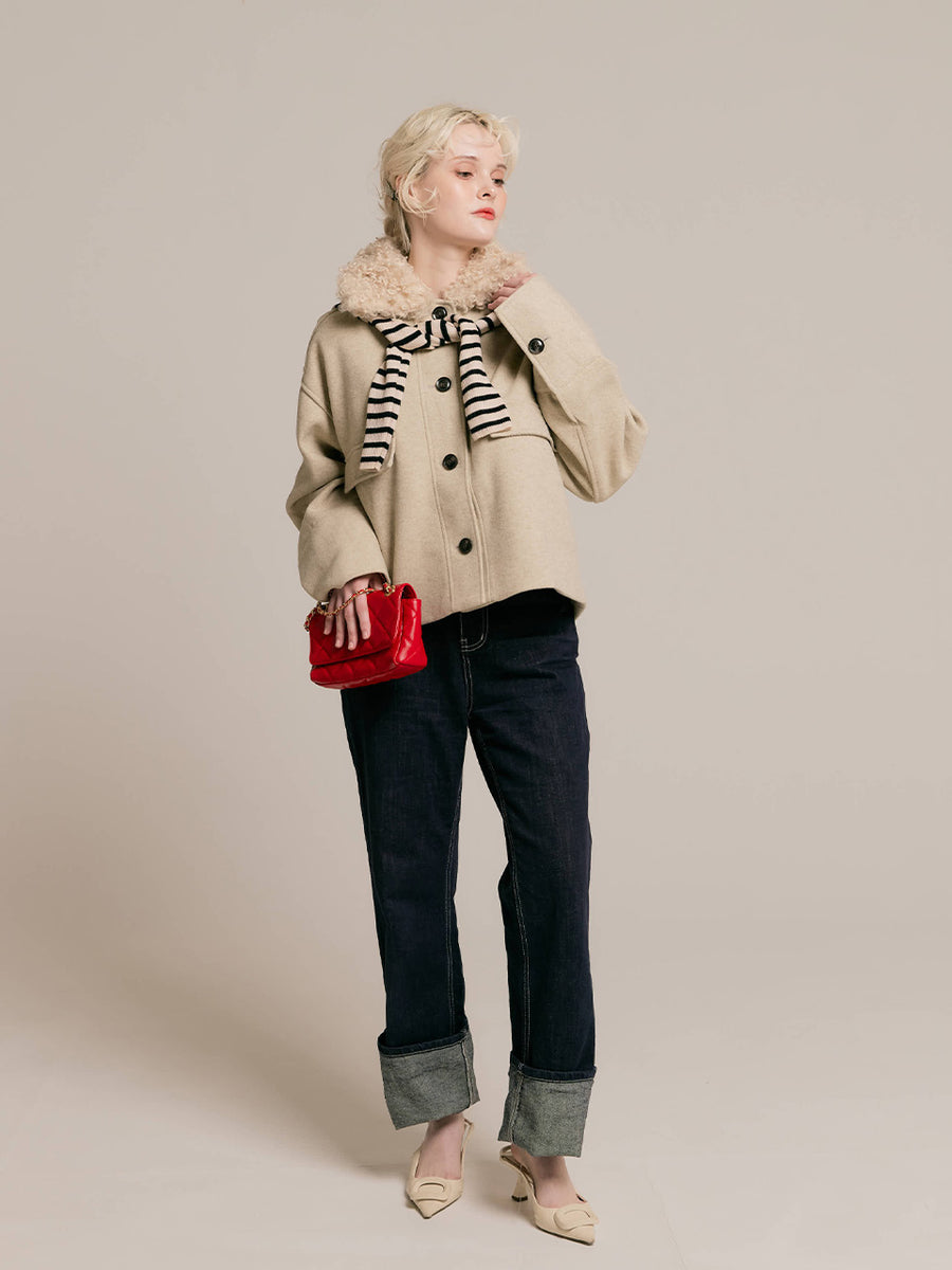 【10/29 OPEN】Faux shearling collar jacket