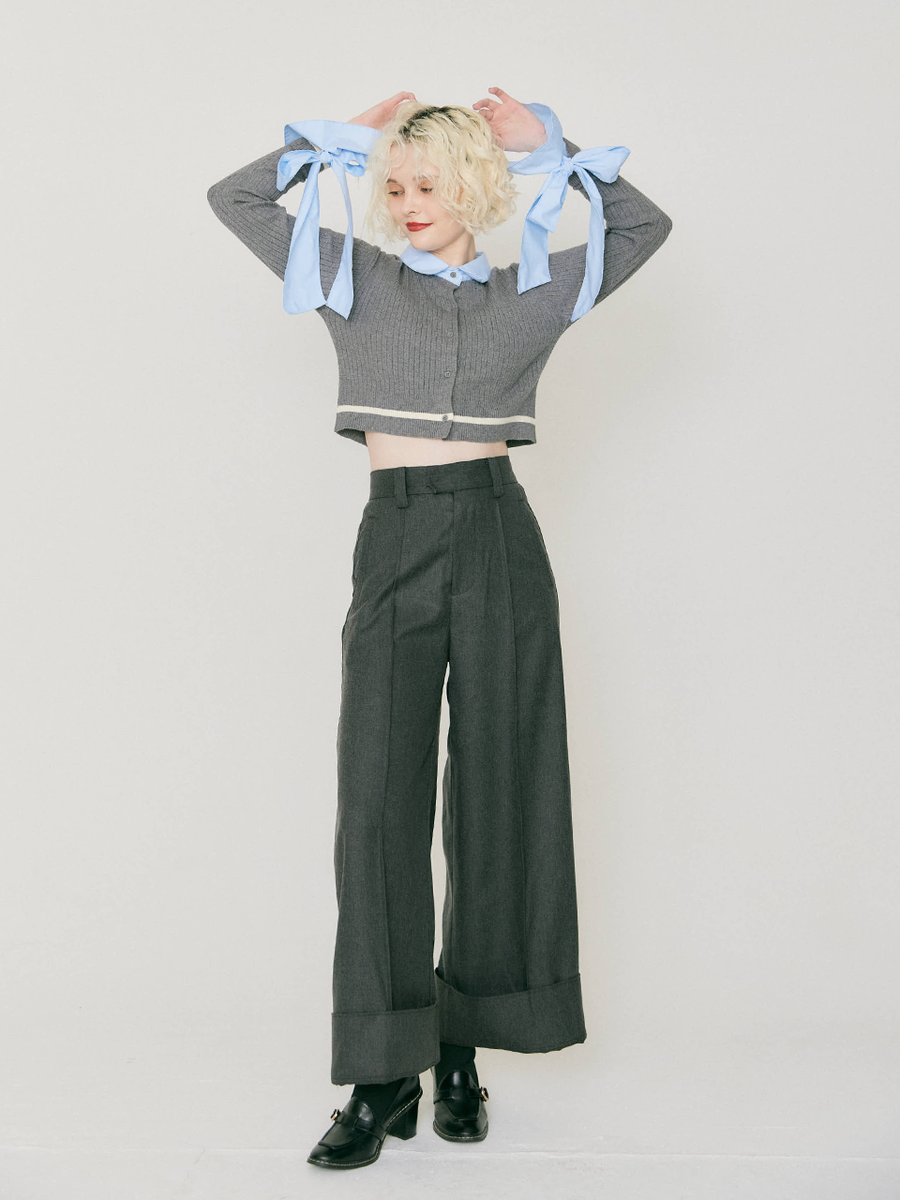 Ribbon tie cropped cardigan – RANCLIC Ribbon tie cropped cardigan – RANCLIC