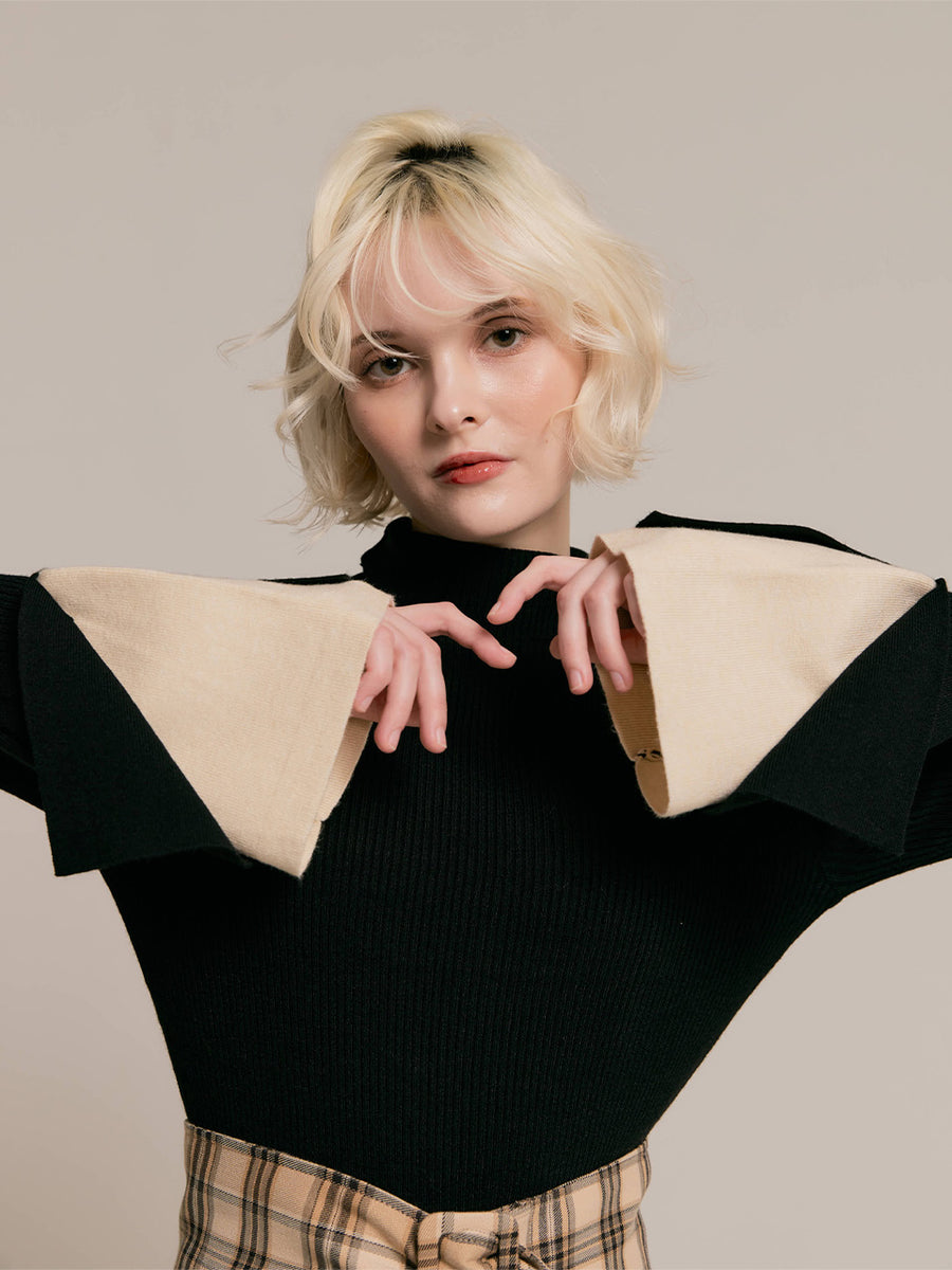【RESTOCK】Bicolor layered flare knit tops