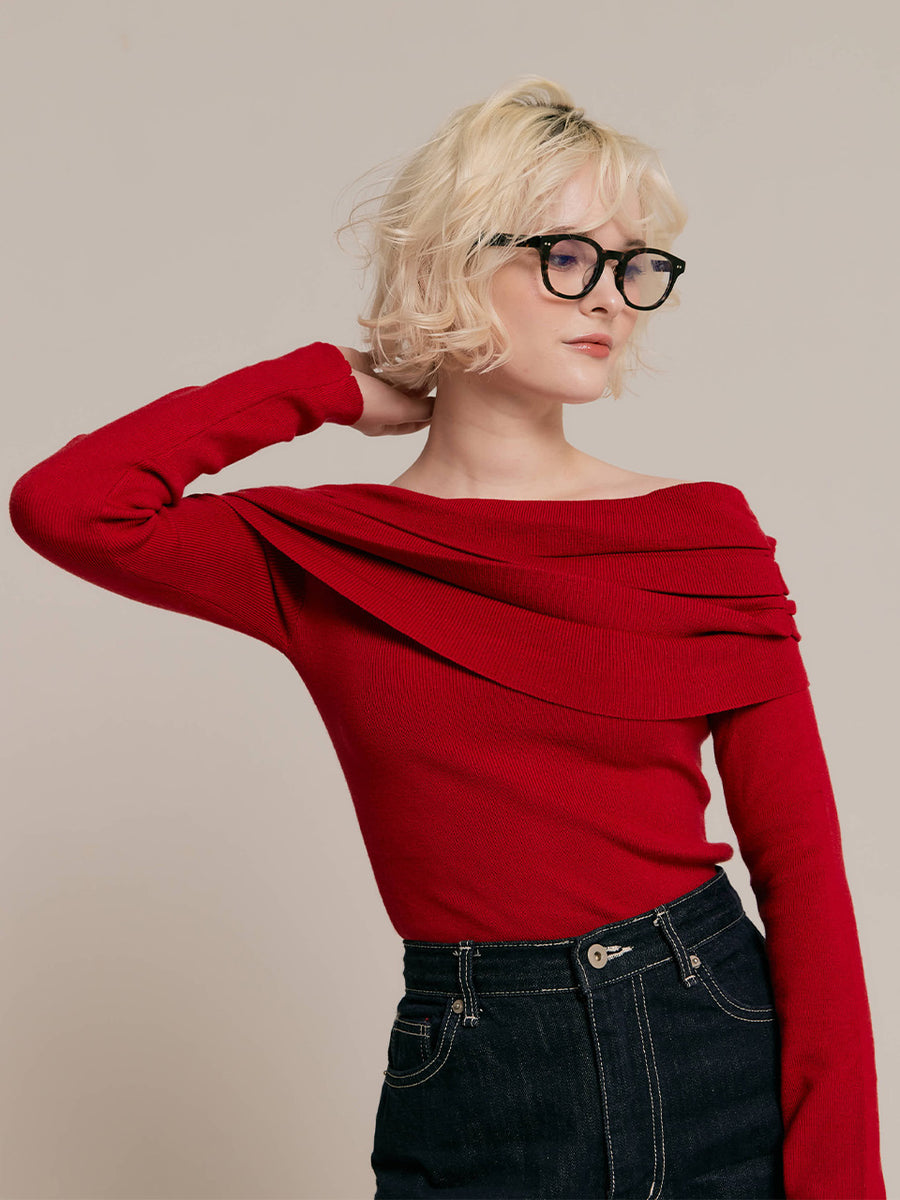 【9/25 19:00~】Drape off-shoulder knit