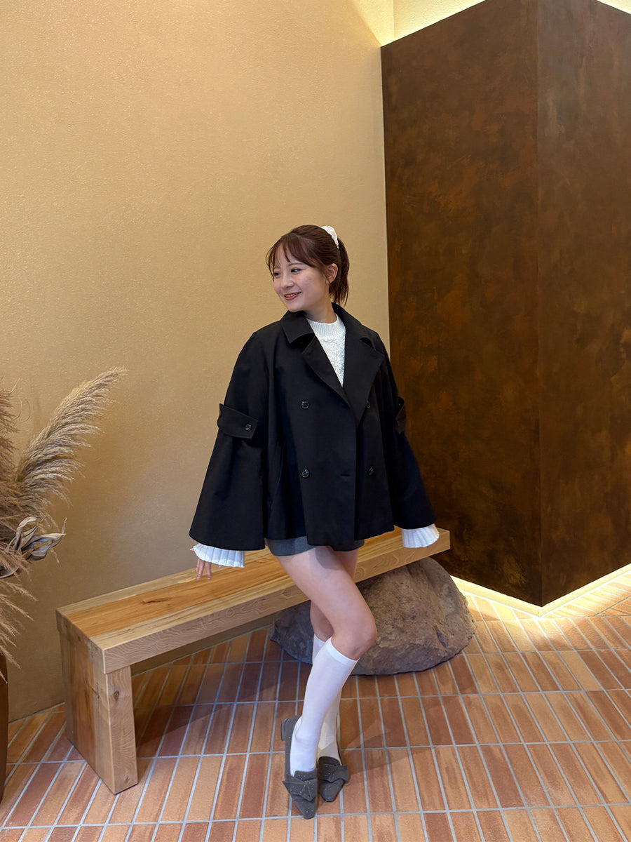 bell sleeve short trench coat