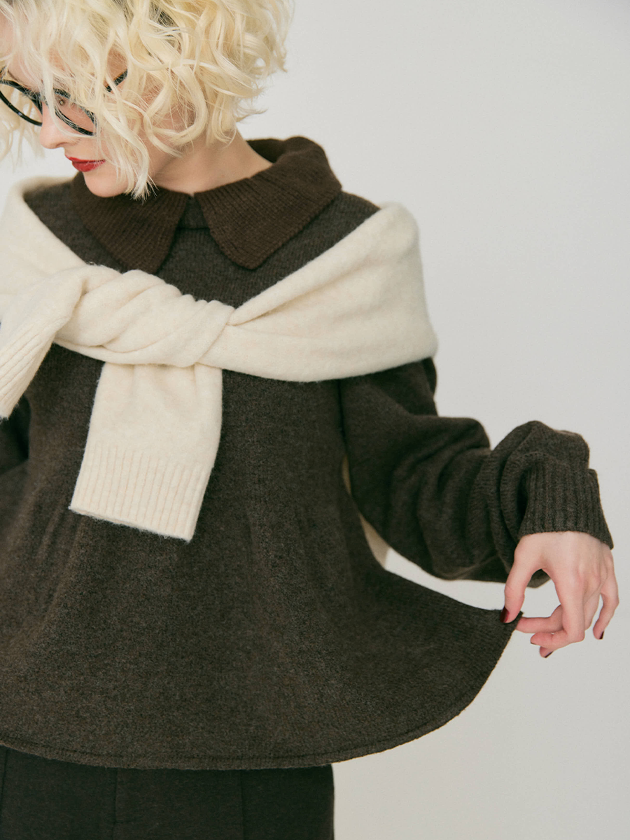 Peplum frill collar knit