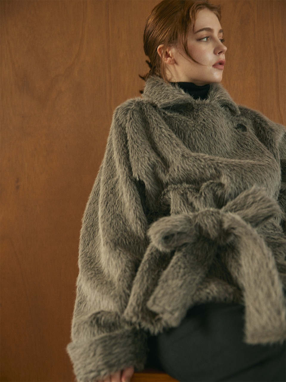 Shaggy belted box coat