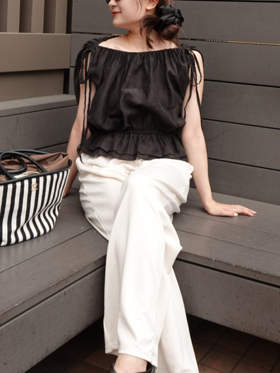 【8/6 OPEN】Crinkle gather ribbon blouse