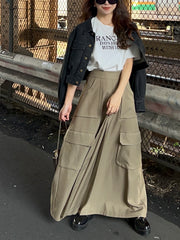 cargo long flare skirt