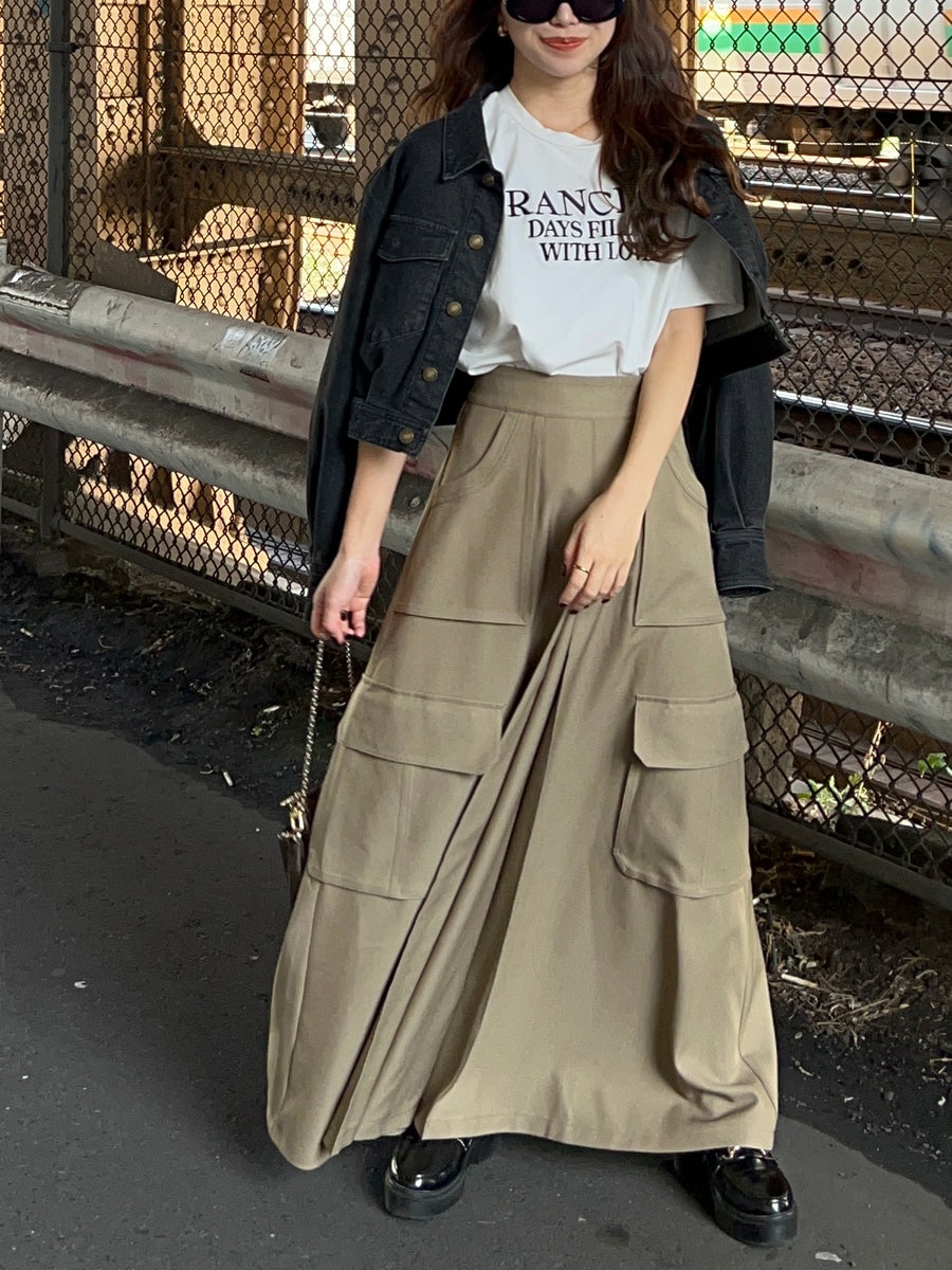 cargo long flare skirt