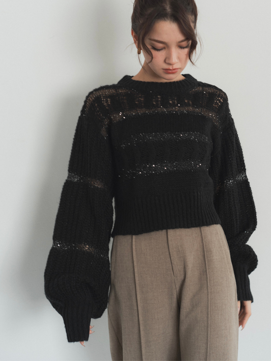 sequin border cable knit