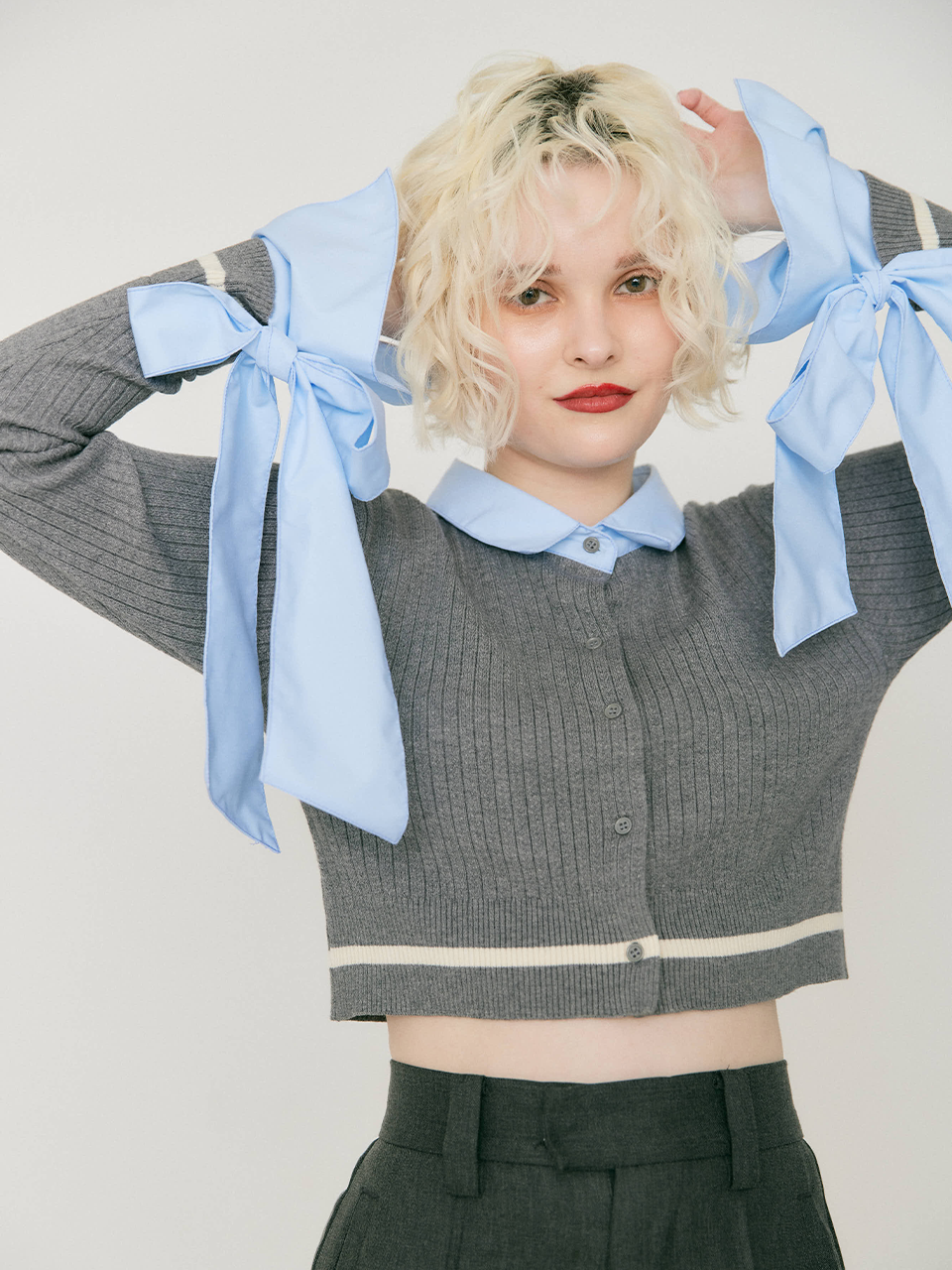 Ribbon tie cropped cardigan