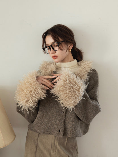 poodle sleeve knit cardigan