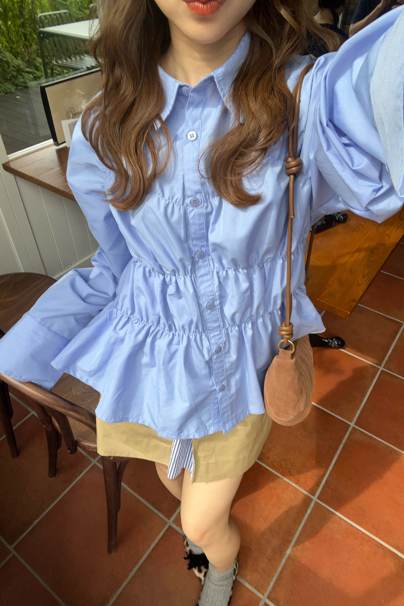 Shirring wide sleeve shirt