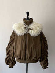 poodle fur gather sleeve blouson