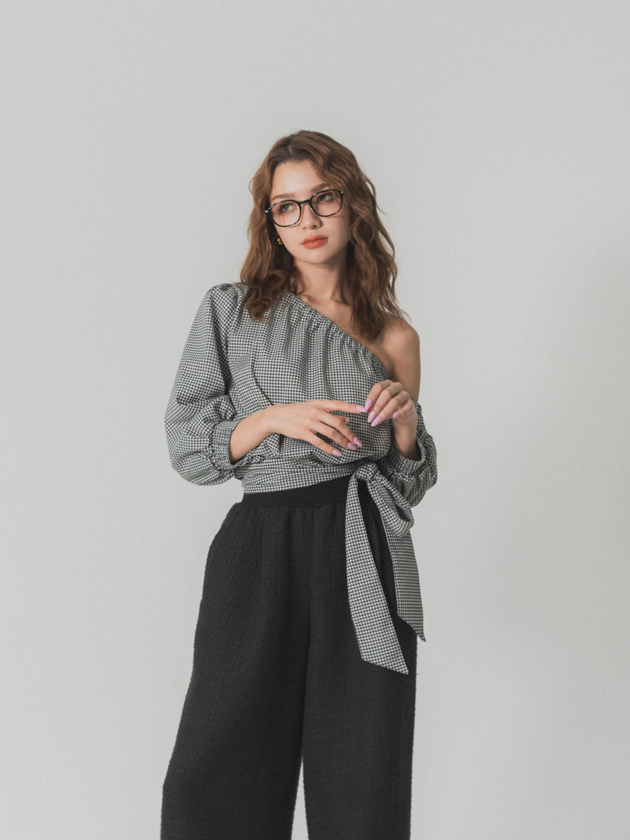 【SET】one shoulder long sleeve blouse