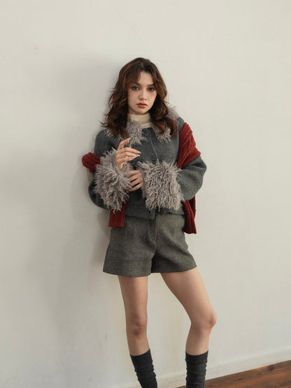 poodle sleeve knit cardigan