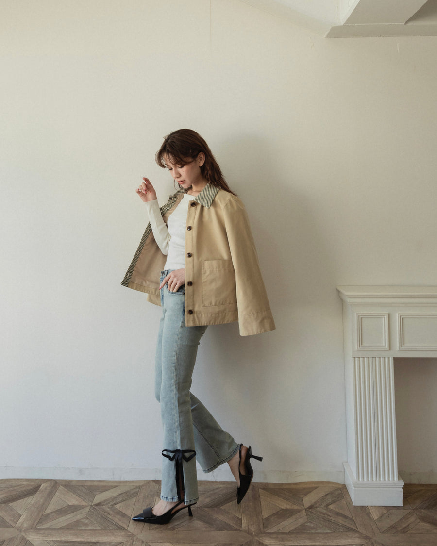 【BEST SELLER】side slit denim ribbon pants